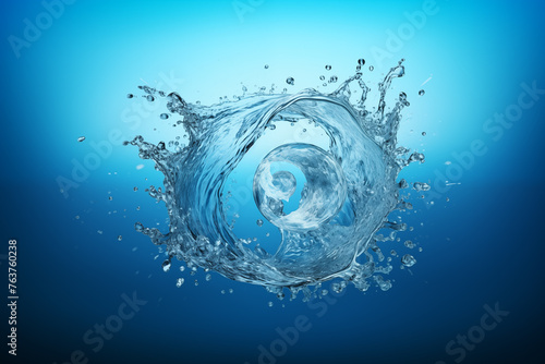 water splashing in circle kind of ying yang symbol in the middle, blue background