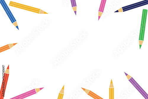 Colorful pencils frame on white background, colored pencils, vector illustration