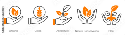 A set of 5 Organic Farming icons as organic, crops, agriculture