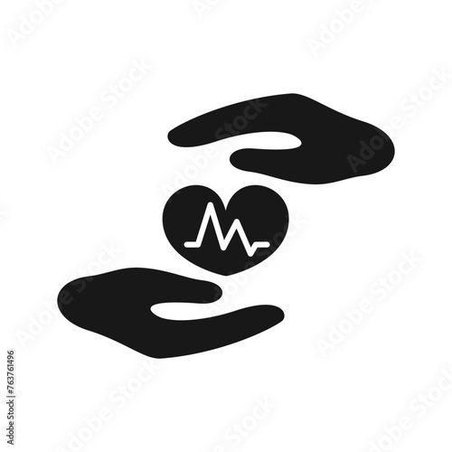 Cardiogram in hand silhouette icon, vector cut silhouette for social media.