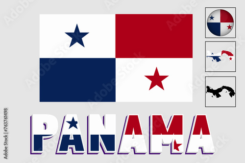 Panama flag and map in a vector graphic
