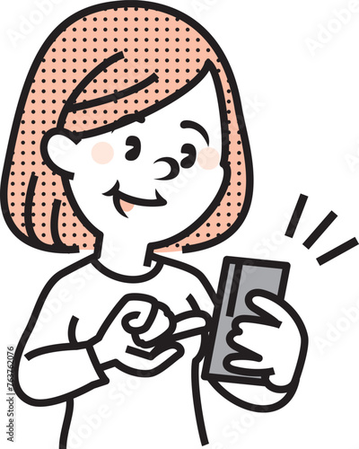 スマホで予約する女性のイラスト