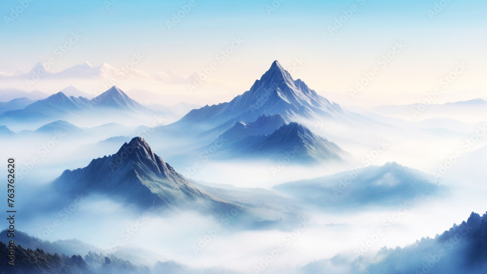 View from above of mountains covered in white clouds. View from above of mountains covered in white clouds.