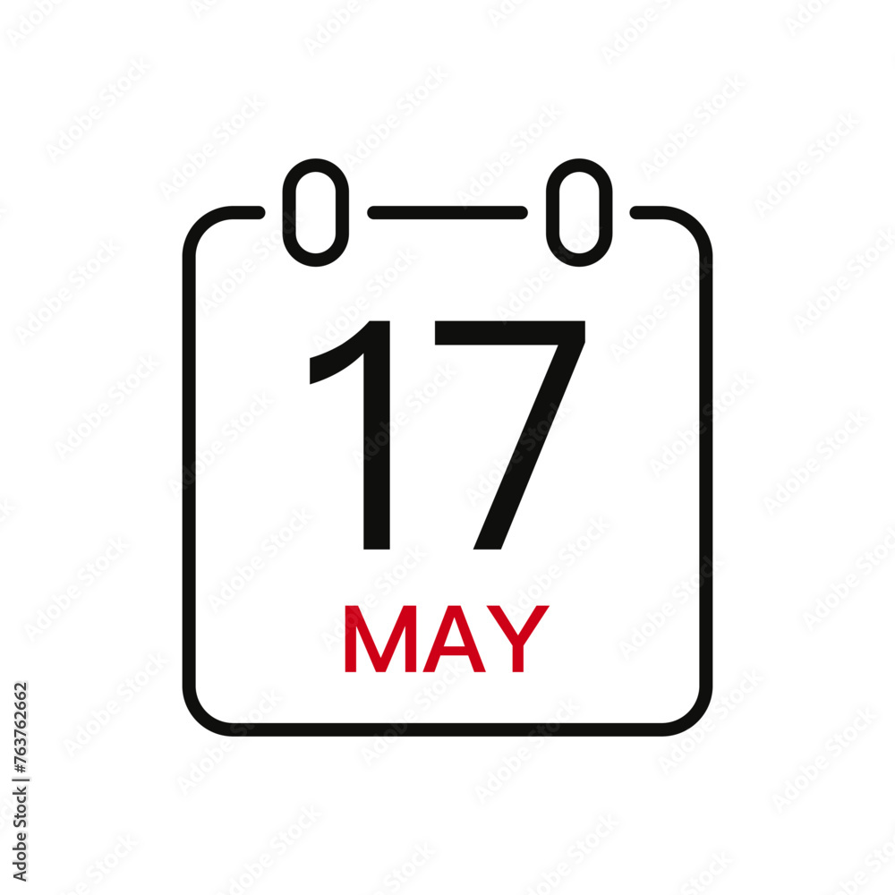 May 17 date on the calendar, vector line stroke icon for user interface. Calendar with date, vector illustration. May 17 date on the calendar, vector line stroke icon for user interface. Calendar with date, vector illustration.