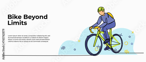 Vector illustration of cycling on the road. Modern flat in continuous line style.