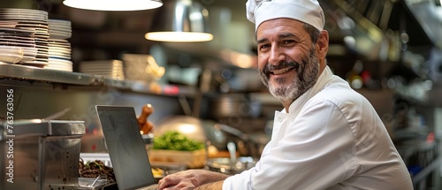 Fototapeta Naklejka Na Ścianę i Meble -  Culinary Expertise: Chef's Digital Recipe Consultation