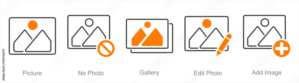 A set of 5 Photography icons as picture, no photo, gallery A set of 5 Photography icons as picture, no photo, gallery