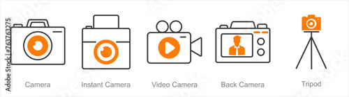 A set of 5 Photography icons as camera, instant camera, video camera