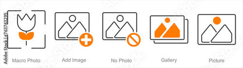 A set of 5 Photography icons as macro photo, add image, no photo