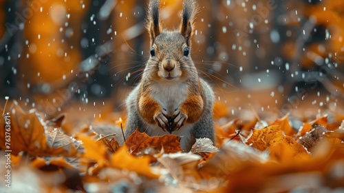 squirrel close-up in the autumn forest