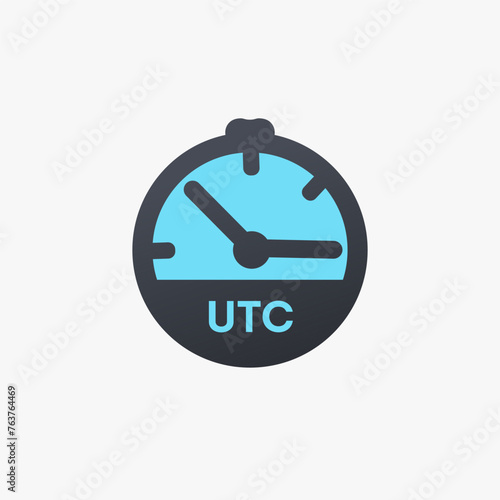 Coordinated Universal Time UTC clock icon. Time zones of Europe, primary time standard globally used to regulate clocks and time. Stock vector illustration isolated on white background.