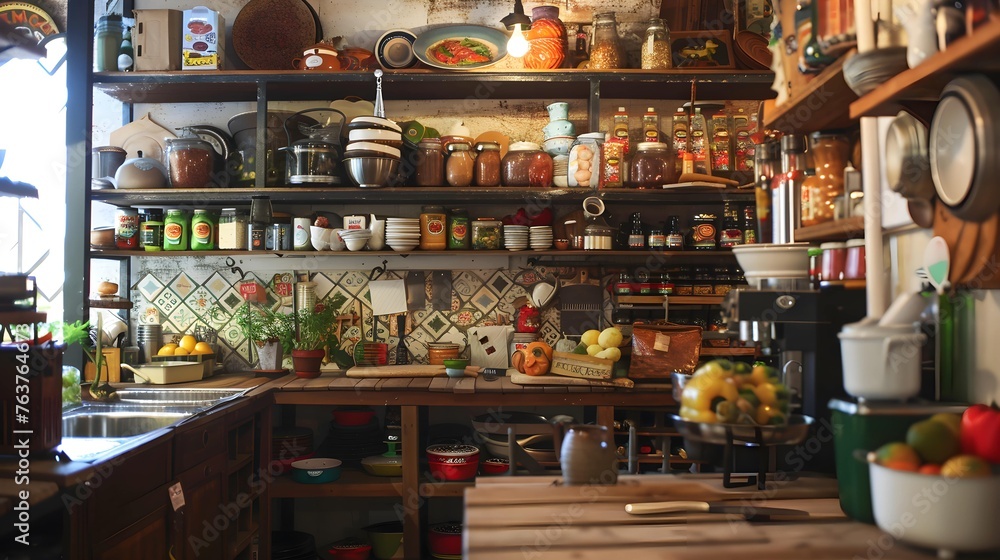 A Kitchen Filled With Abundant Food Shelves