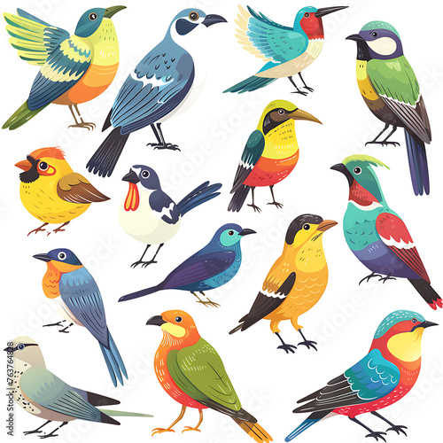 set of colorful birds png