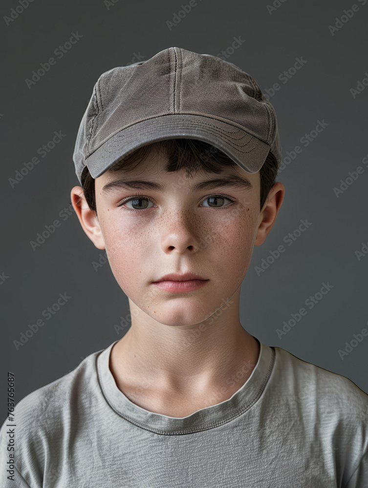 Intimate close-up portrait of a young boy, focusing on his sunlit eyes and neutral expression Intimate close-up portrait of a young boy, focusing on his sunlit eyes and neutral expression