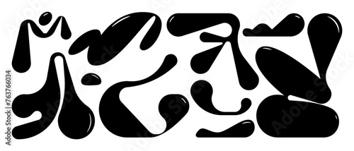 Liquid abstract organic blob shapes set. Wavy elements bubbles and drops in trendy y2k style.