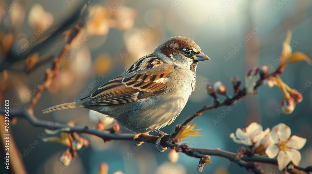 Tree sparrow bird on a branch. Sparrow bird perched on tree branch. House sparrow songbird (Passer domestics) sitting singing on brown wood branch isolated on bright background. Sparrow bird wildlife
Tree sparrow bird on a branch. Sparrow bird perched on tree branch. House sparrow songbird (Passer domestics) sitting singing on brown wood branch isolated on bright background. Sparrow bird wildlife