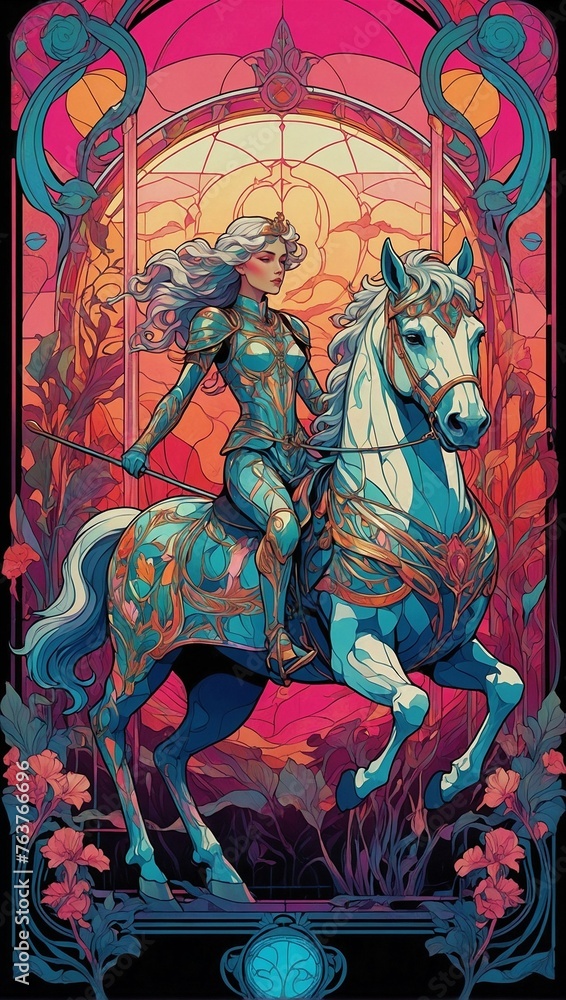 The Chariot tarot card with Art Nouveau flair