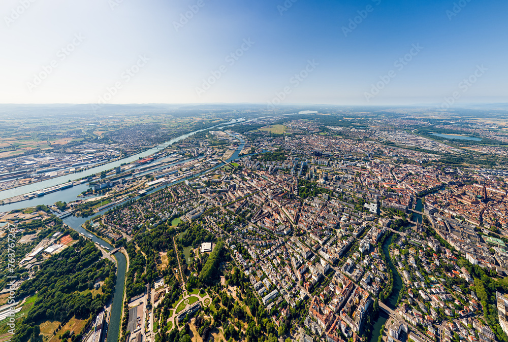 Strasbourg, France. Panorama of the city on a summer day. Sunny weather. Aerial view