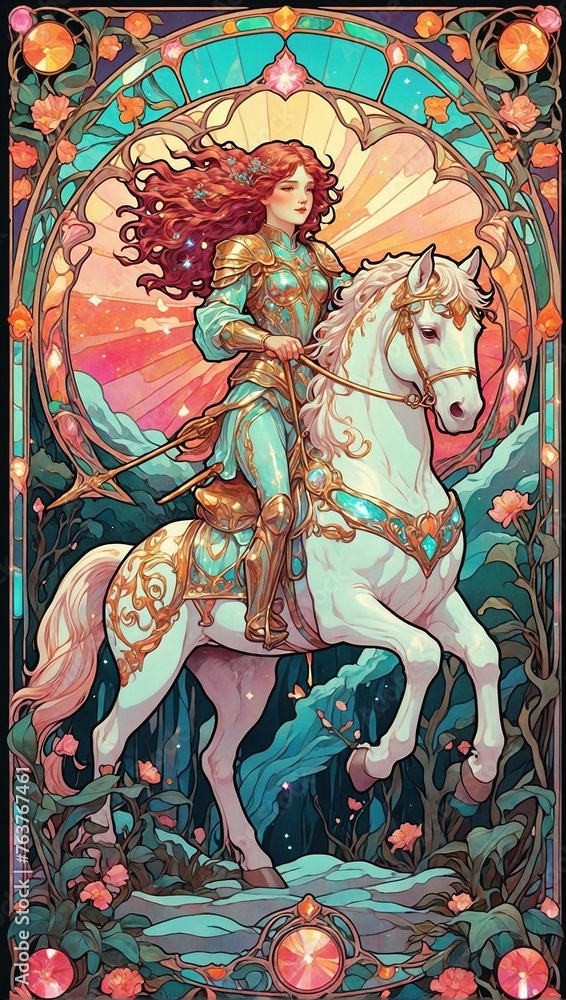 The Chariot tarot card with Art Nouveau flair