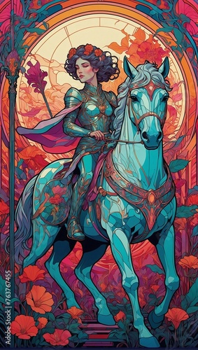 The Chariot tarot card with Art Nouveau flair