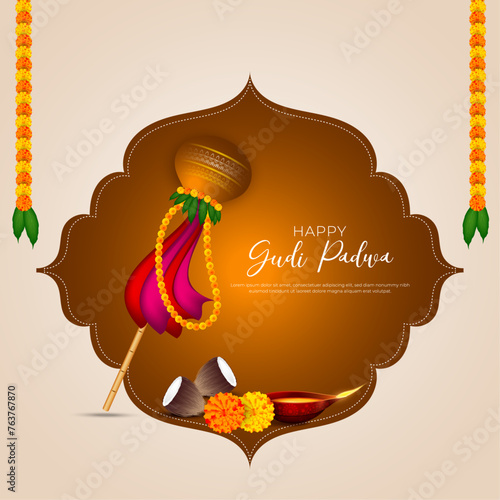 Happy gudi padwa vector festive illustration. Hindu New Year celebration for Marathas and Konkani Gudi Padwa. design graphics for posters, posters, flyers, offers, booklets, cards. 