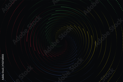 Colorful swirl radial neon circle logo. Vector illustration
