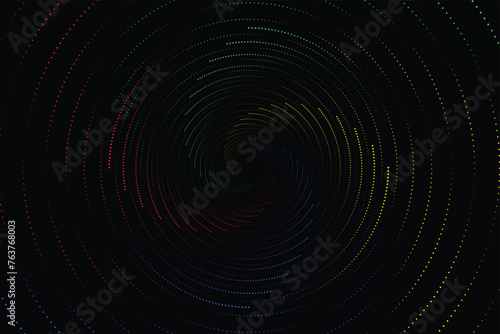 Colorful swirl radial neon circle logo. Vector illustration