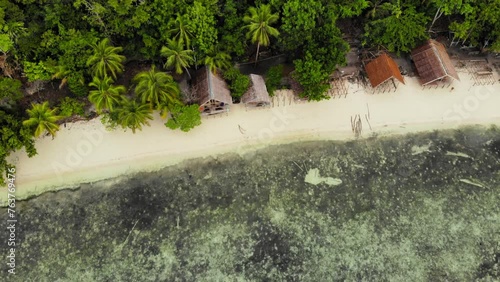 Holiday Accommodations At Lumba Lumba Guesthouse Tropical Resort In  Kri Island, Raja Ampa, Indonesia. Aerial Drone Shot photo