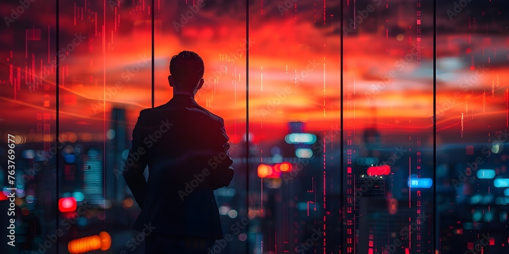 Investor Silhouetted against Dramatic Skyline,Observing Financial Growth and Opportunity