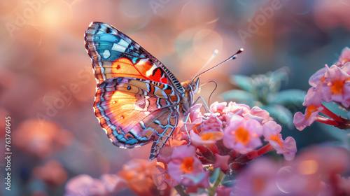 macro image of a colorful butterfly resting on a flower, showcasing its intricate patterns and delicate wings