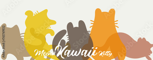 Kawaii Cats vector illustration  Smiling Kitty, cute and round-faced cat