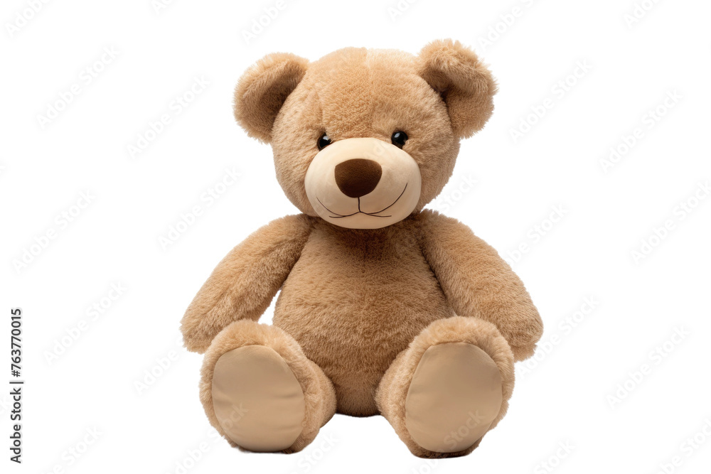 Brown Teddy Bear Sitting Against White Background. On a White or Clear Surface PNG Transparent Background.