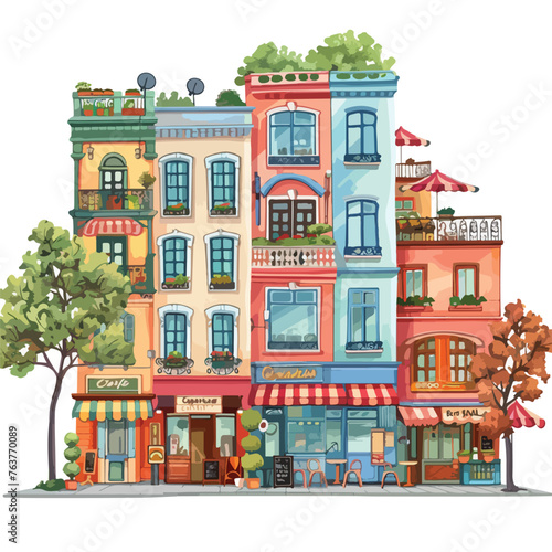 A bustling city street with shops and cafes. clipart © Hassan