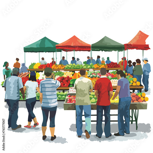 A bustling market with vendors selling fresh produce.