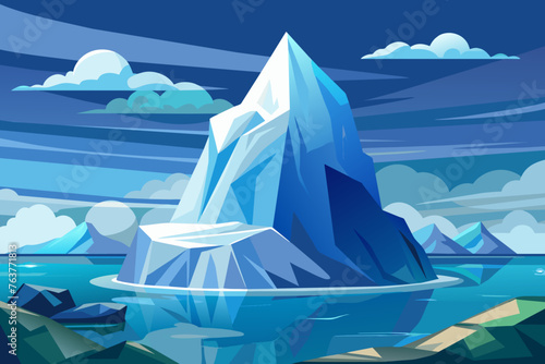 Amidst the icy expanse of the arctic, an iceberg vector arts illustration 