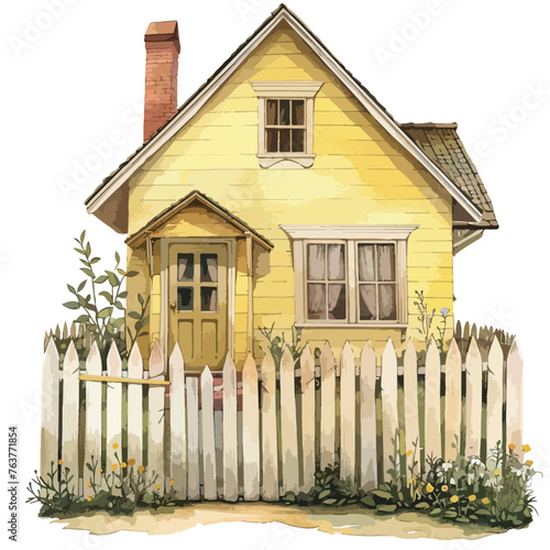 A charming cottage with a picket fence. clipart