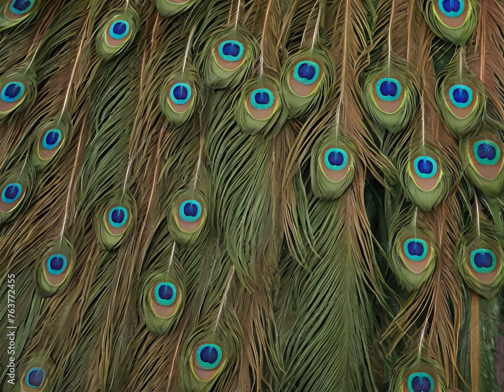 Obraz premium a grid of beautiful peacock feather texture background wallpaper