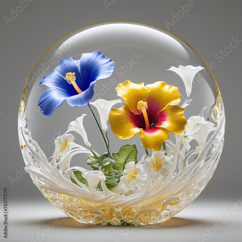 flower in the crystal ball, rose, Californian Poppy, Goldencup, Tufted California-poppy photo