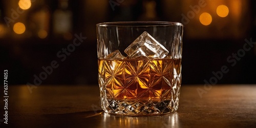 Wallpaper Mural Glass of whiskey with ice cubes on the background of the bar. Torontodigital.ca