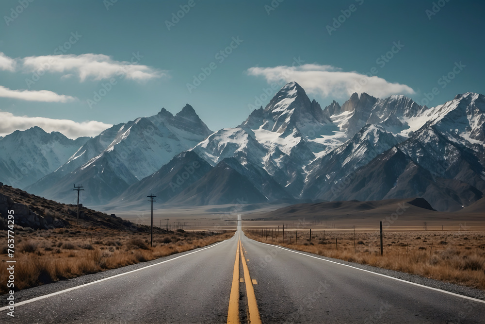 Fototapeta premium Highway road with mountains background