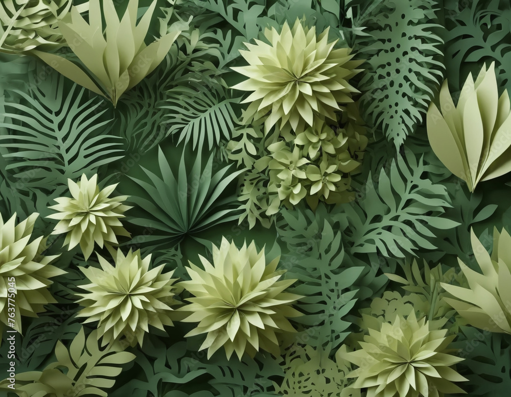 tropical concept, paper craft design, paper cut leaves for nature background or wallpaper tropical concept, paper craft design, paper cut leaves for nature background or wallpaper