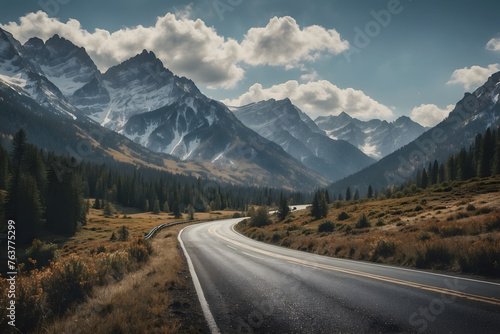 Highway road with mountains background