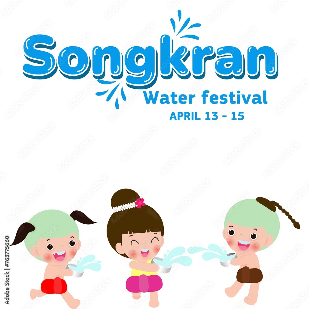 Songkran water festival of Thailand greeting card banner. Horizontal invitation, flyer, brochure, poster for event.13 -15 April 