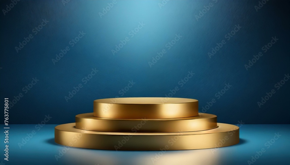 Fototapeta premium Gilded Glory: Abstract Luxury Gold Stage Platform Podium on Blue Background