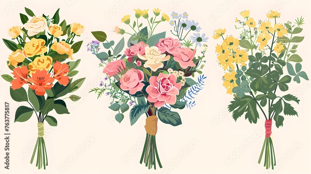 illustration bouquets of flowers. Design template - obrazy, fototapety, plakaty 