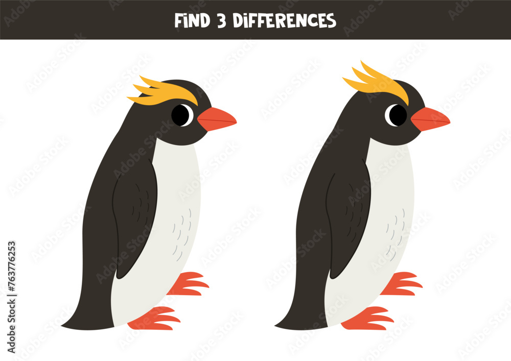 Obraz premium Find 3 differences between two cute cartoon macaroni penguins.