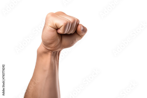 Fist Raised in the Air. On a White or Clear Surface PNG Transparent Background.
