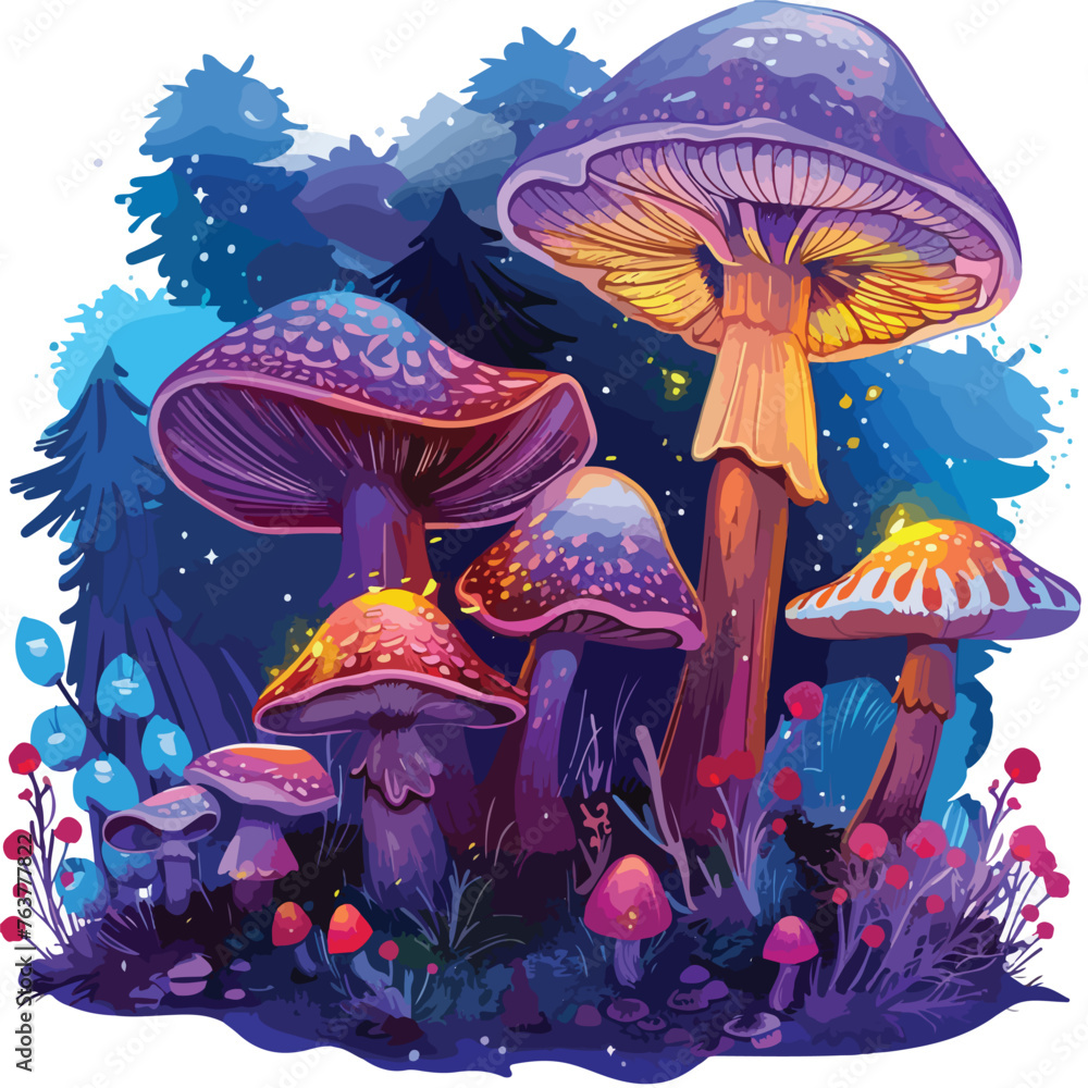 A mystical forest with glowing mushrooms. clipart 