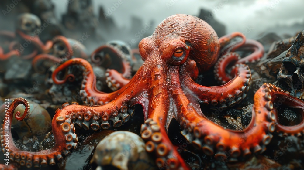 Fantasy octopus on pile Fantasy octopus on pile
