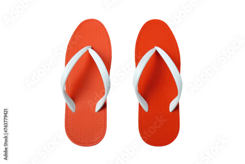 Orange and White Flip Flops. On a White or Clear Surface PNG Transparent Background.